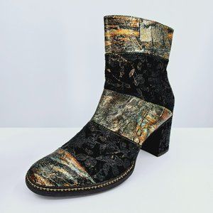 LArtiste Spring Step Whitney Brocade Boots 42 10.5 11 Metallic Leather Ankle Zip